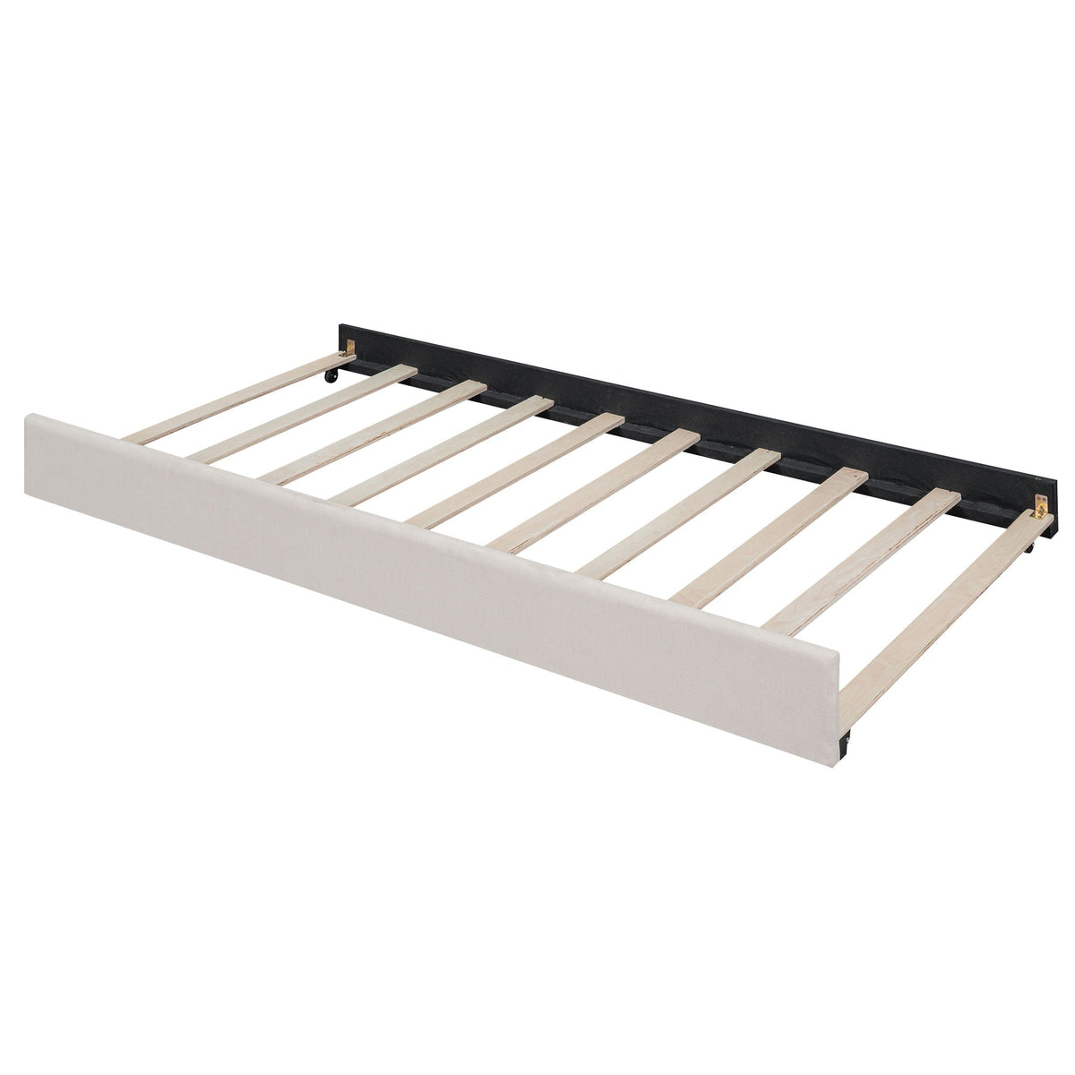 Upholstered daybed frame with light gray fabric and wooden slats by HouseOfZazla on Tampa Home & Garden Store