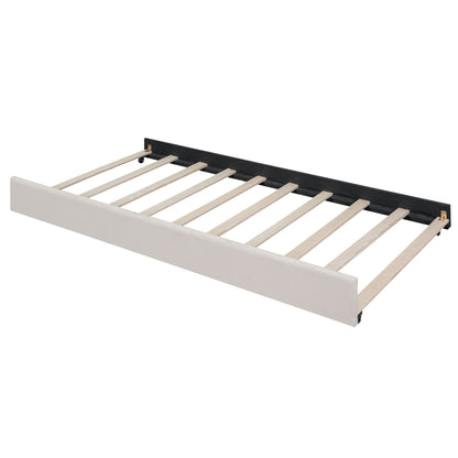 Upholstered daybed frame with light gray fabric and wooden slats by HouseOfZazla on Tampa Home & Garden Store