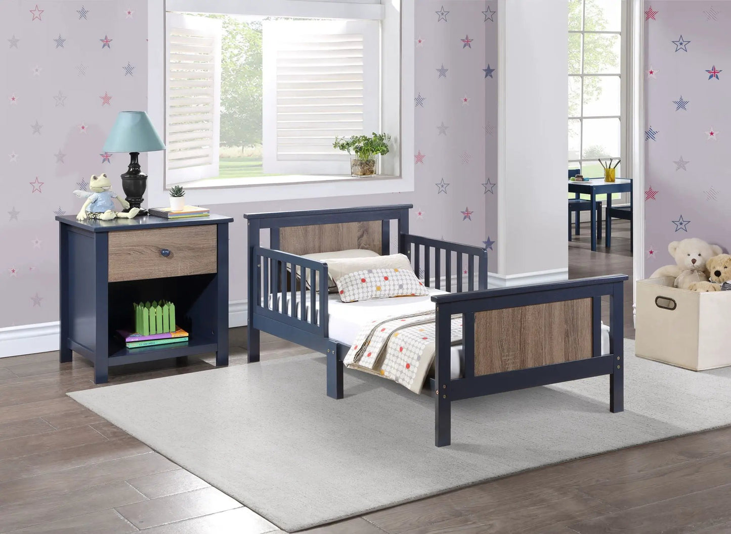 Connelly Reversible Panel Toddler Bed navy blue wood panels Unique Piece Furniture on Tampa Home & Garden Store