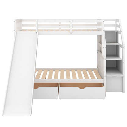 Bunk bed with storage staircase, slide, desk and drawers in white finish HouseOfZazla on Tampa Home & Garden Store