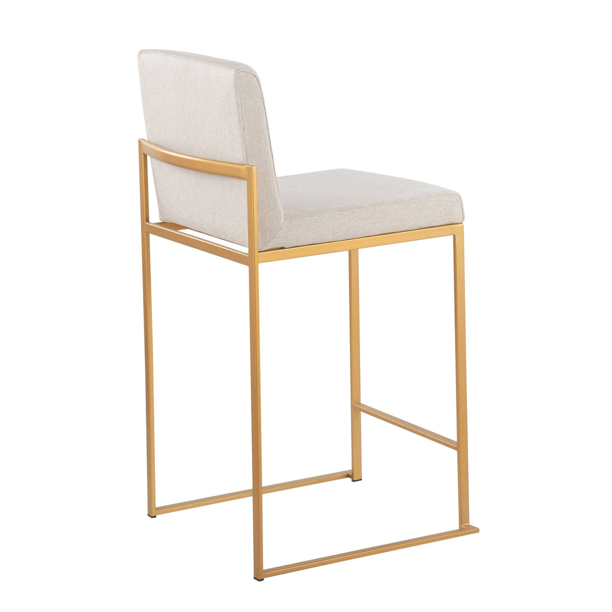 Contemporary high back counter stool with beige upholstered seat and gold metal frame on Tampa Home & Garden Store