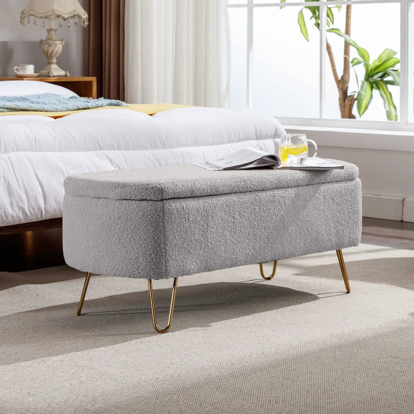 Storage Ottoman Bench with Faux Fur End of Bed