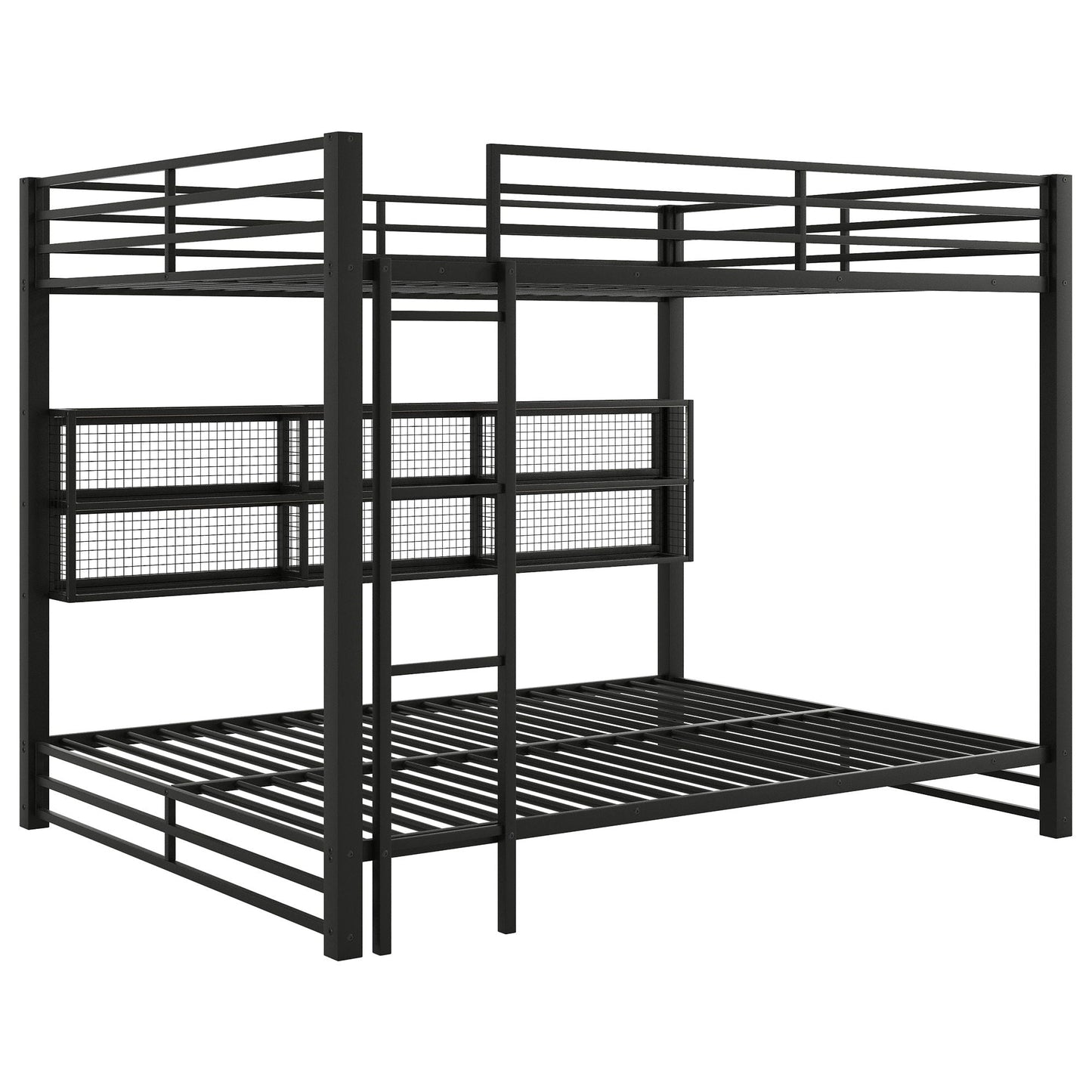 Queen over Queen bunk bed by HouseOfZazla in black metal frame with storage cabinets and ladder on Tampa Home & Garden Store