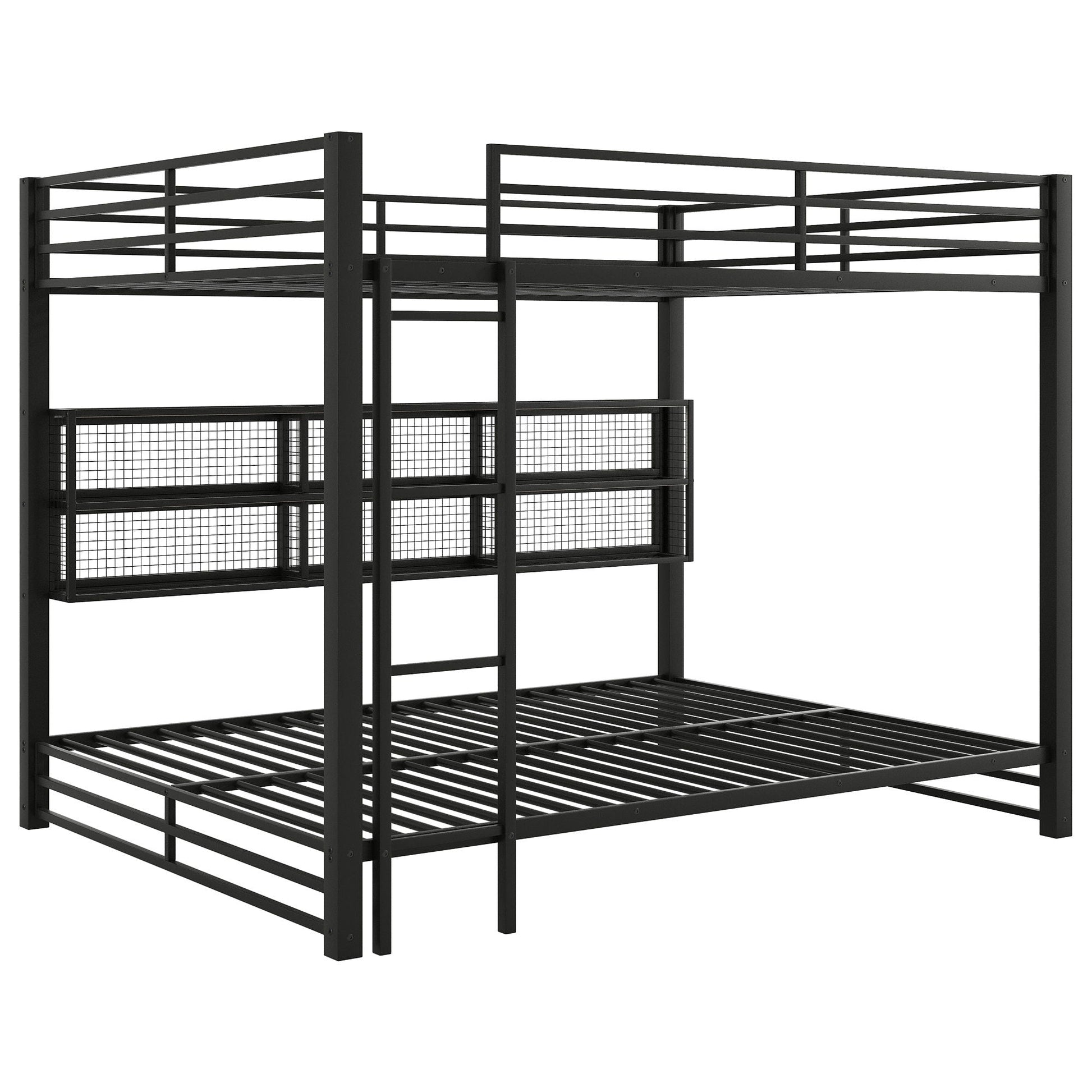 Queen over Queen bunk bed by HouseOfZazla in black metal frame with storage cabinets and ladder on Tampa Home & Garden Store