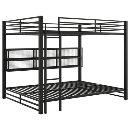 Queen over Queen bunk bed by HouseOfZazla in black metal frame with storage cabinets and ladder on Tampa Home & Garden Store