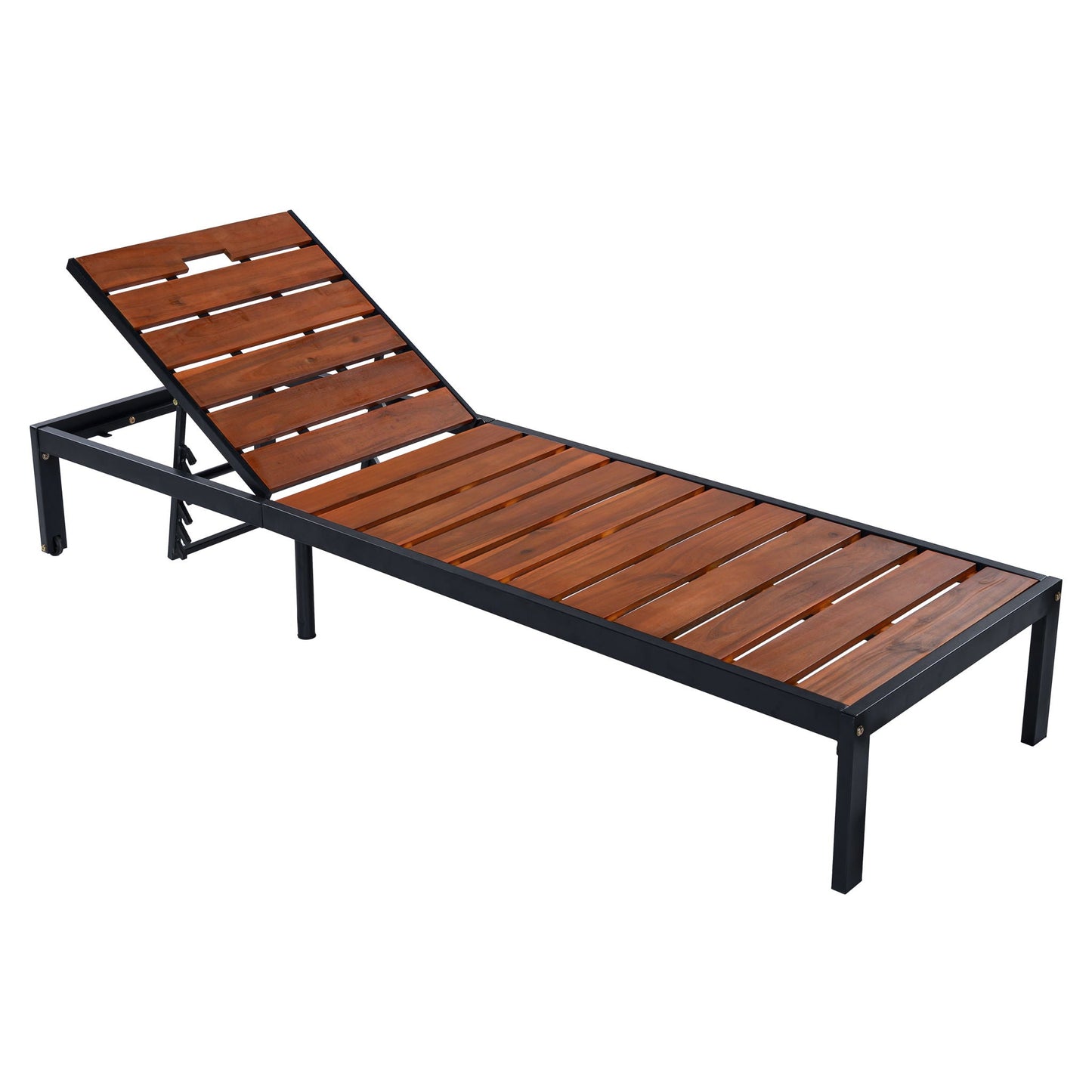 Outdoor Chaise With Adjustable Backrest Sunlounger wood slats black frame HouseOfZazla on Tampa Home & Garden Store