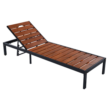 Outdoor Chaise With Adjustable Backrest Sunlounger wood slats black frame HouseOfZazla on Tampa Home & Garden Store