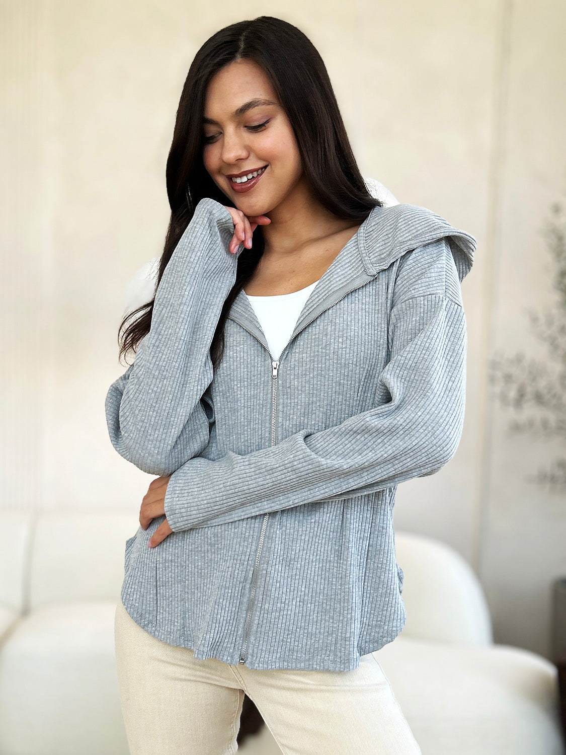 Culture Code ribbed zip-up hooded jacket in gray by Stevvex, Coats & Jackets on Tampa Home & Garden Store
