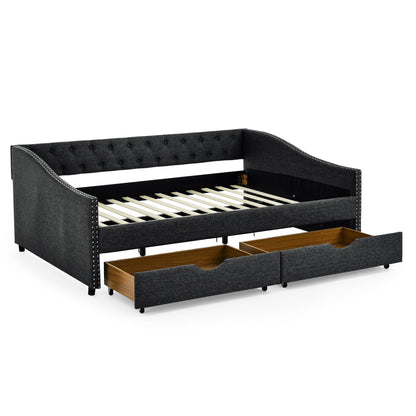 Upholstered Tufted Daybed and Storage Drawers