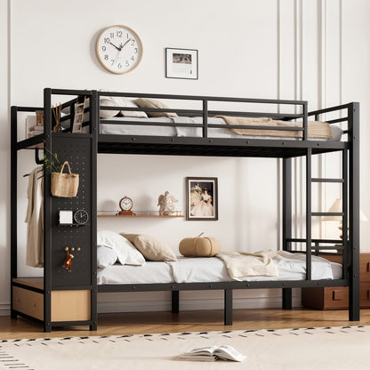 HouseOfZazla Twin XL over Twin XL metal bunk bed in black with built-in storage shelves on Tampa Home & Garden Store
