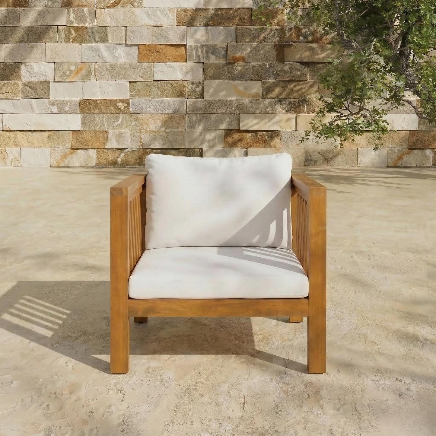 Outdoor Acacia Wood Club Chair with Square Arms