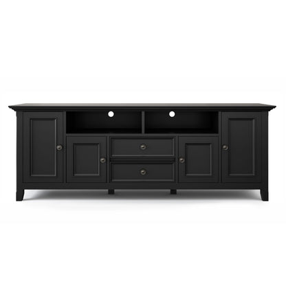 Wide TV Stand in solid wood with black finish, open center shelf and side cabinets HouseOfZazla on Tampa Home & Garden Store