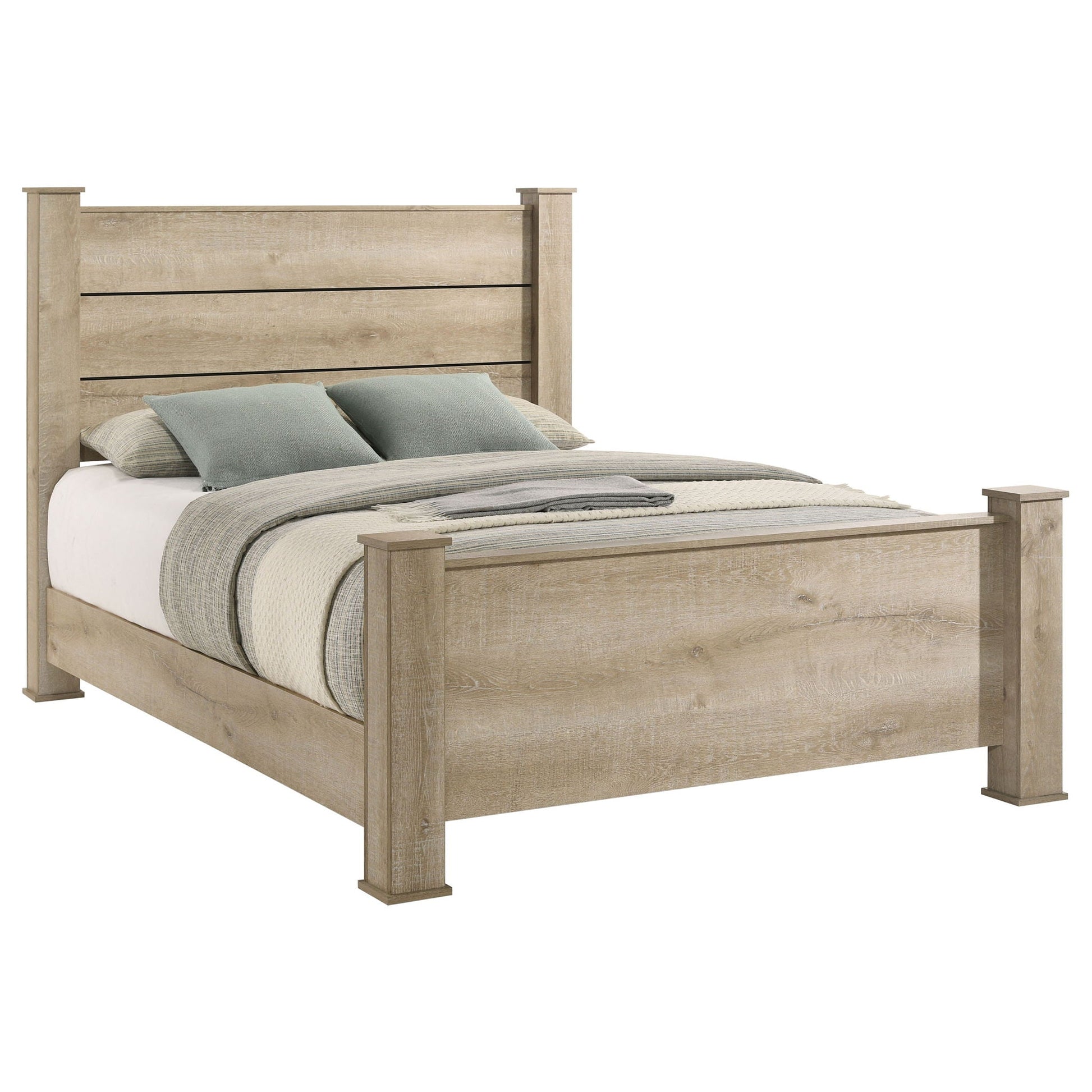 Sansome Queen Panel Bed Oak with wide planked headboard and sturdy corner posts by HouseOfZazla on Tampa Home & Garden Store
