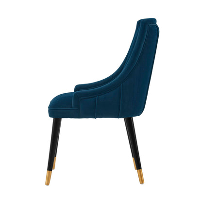 Eda Dining Chair by HouseOfZazla, blue velvet stitched upholstery, padded curved back arm chair on Tampa Home & Garden Store