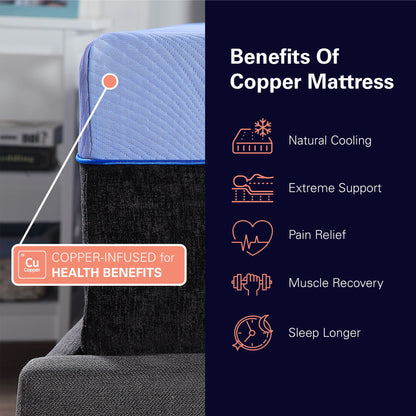 HouseOfZazla 12in Refresh Flex Head Hybrid Latex Mattress copper-infused with natural cooling on Tampa Home & Garden Store