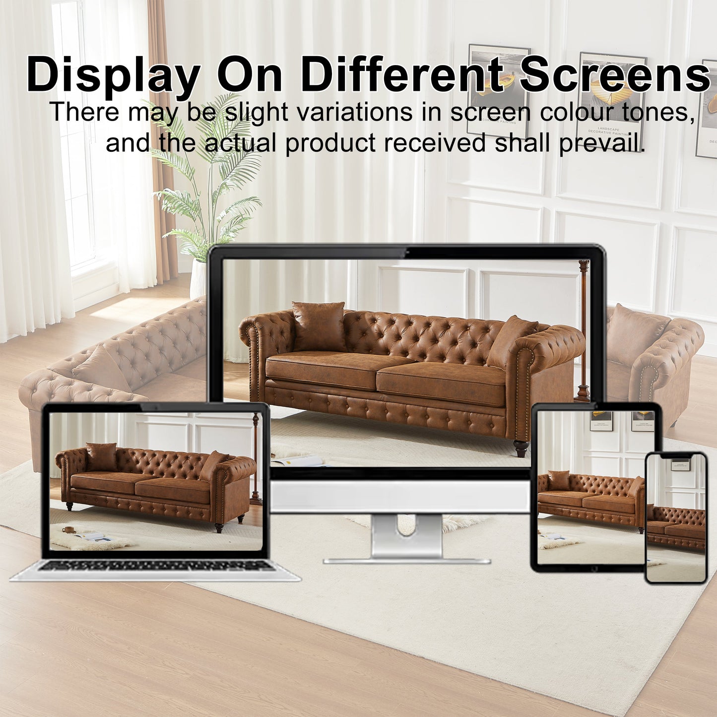 Tech Fabric Chesterfield Sofa with Rolled Arms