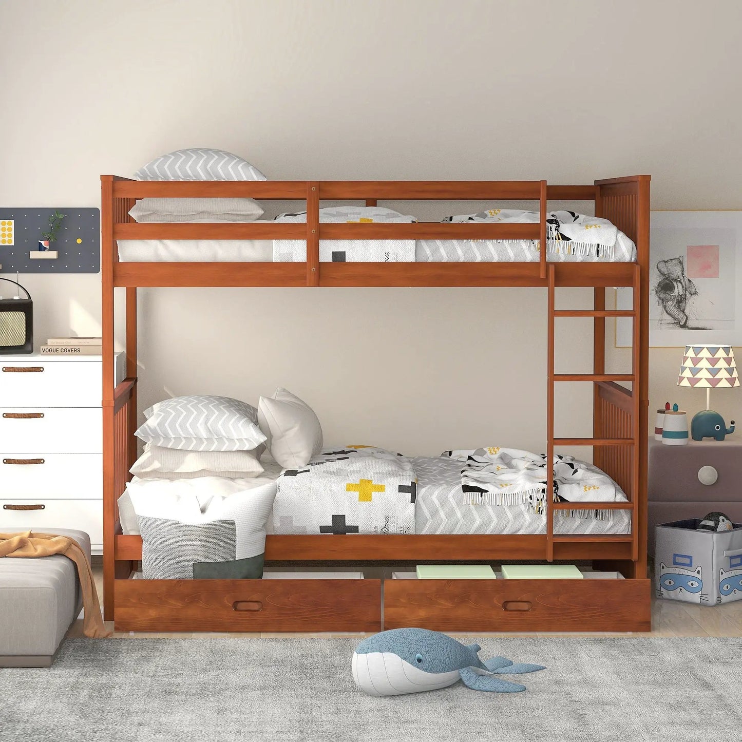 Bunk Bed With Ladders And 2 Storage Drawers in warm wood finish by Unique Piece Furniture on Tampa Home & Garden Store