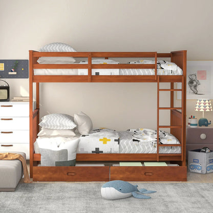 Bunk Bed With Ladders And 2 Storage Drawers in warm wood finish by Unique Piece Furniture on Tampa Home & Garden Store