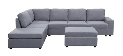 Cassia 7-seat reversible modular sectional sofa with ottoman, grey fabric, 2-piece on Tampa Home & Garden Store