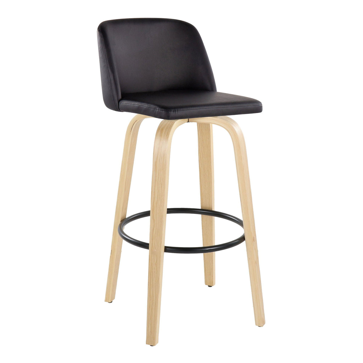 Barstool in black faux leather with curved light wood legs and round footrest, HouseOfZazla on Tampa Home & Garden Store