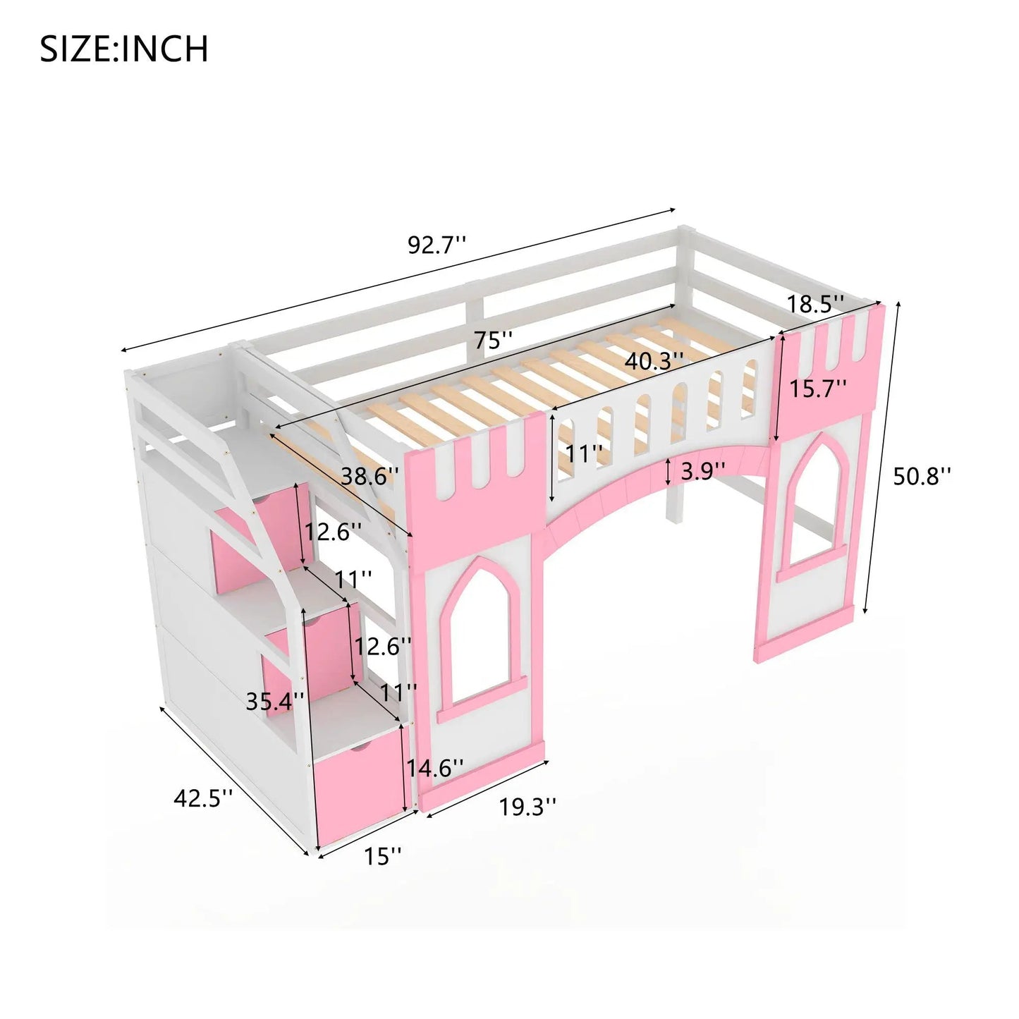 Loft Bed With Storage Staircase and Windows