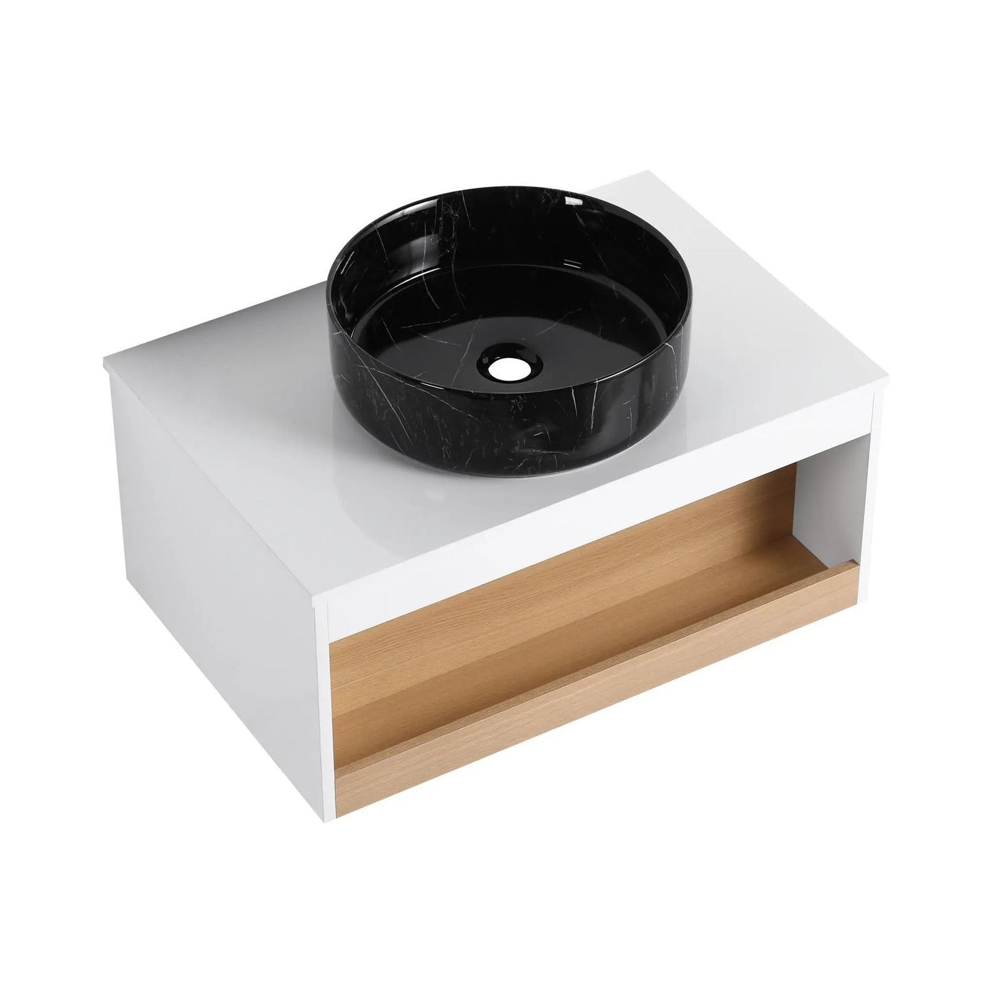 Floating Vanity with Vessel Sink and Open Shelf