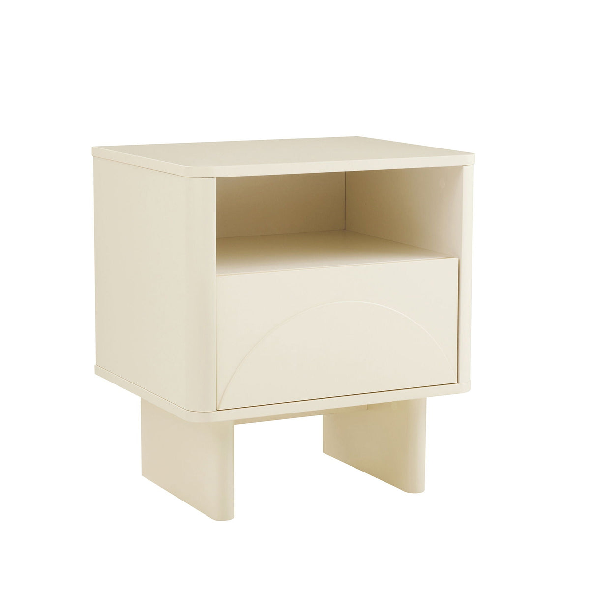 Modern accent nightstand cream finish with open shelf and arch-front drawer HouseOfZazla on Tampa Home & Garden Store