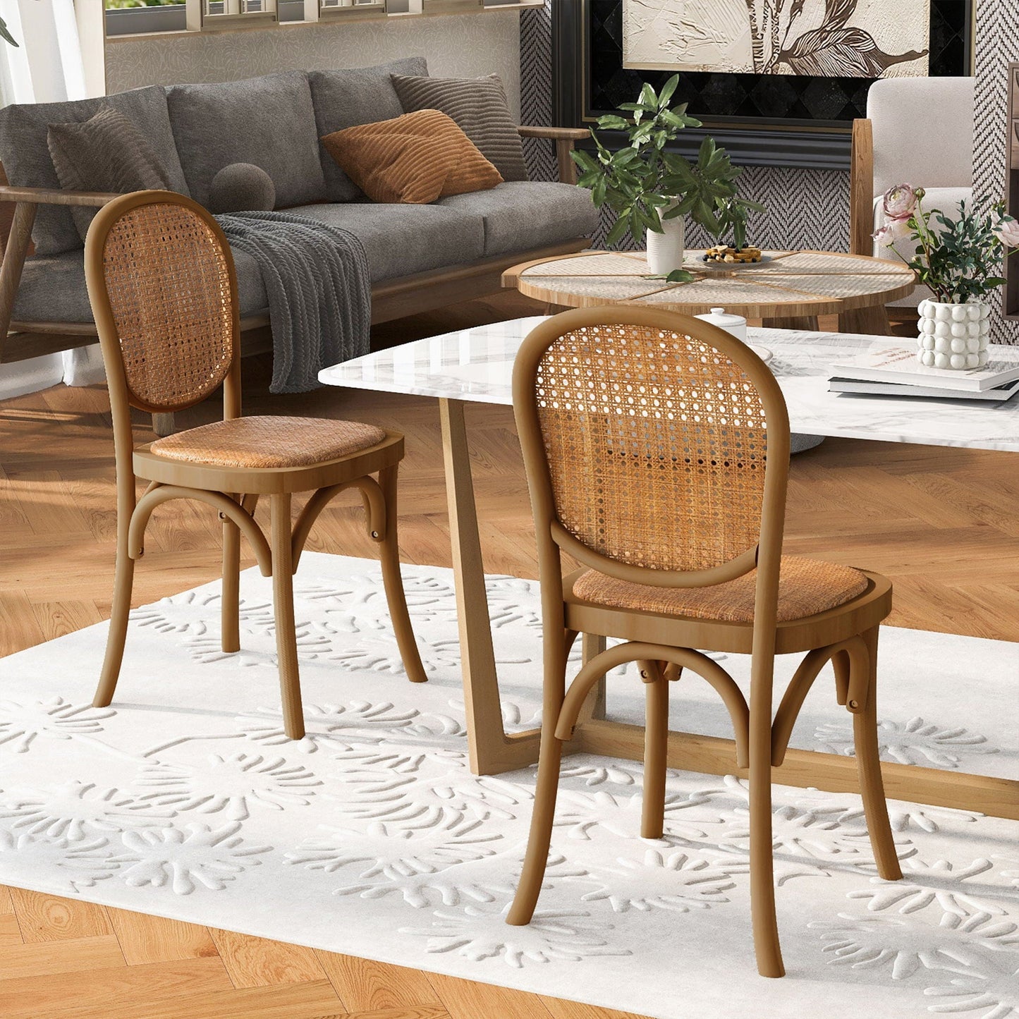 Vintage Style Dining Chairs set of 2 by HouseOfZazla with caned backs and seats, light wood legs on Tampa Home & Garden Store