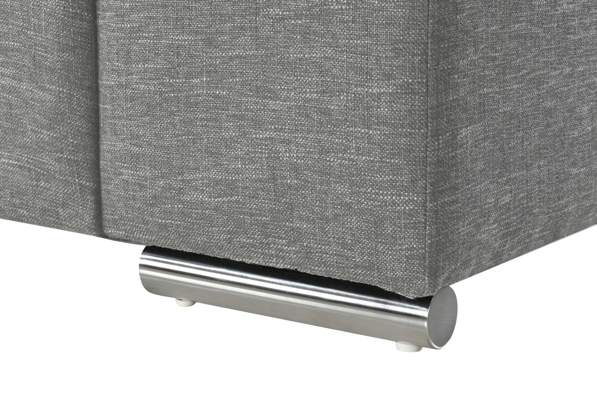 Fabric Arm Chair with oversized arms and chrome metal base in gray upholstery on Tampa Home & Garden Store