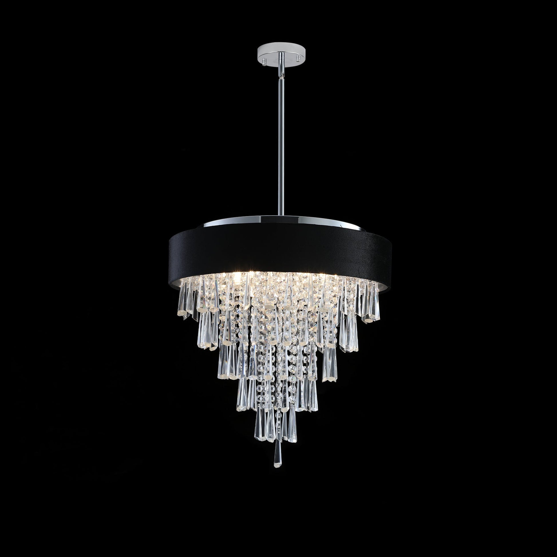 18-inch modern crystal chandelier with black velvet shade and crystal prisms on Tampa Home & Garden Store