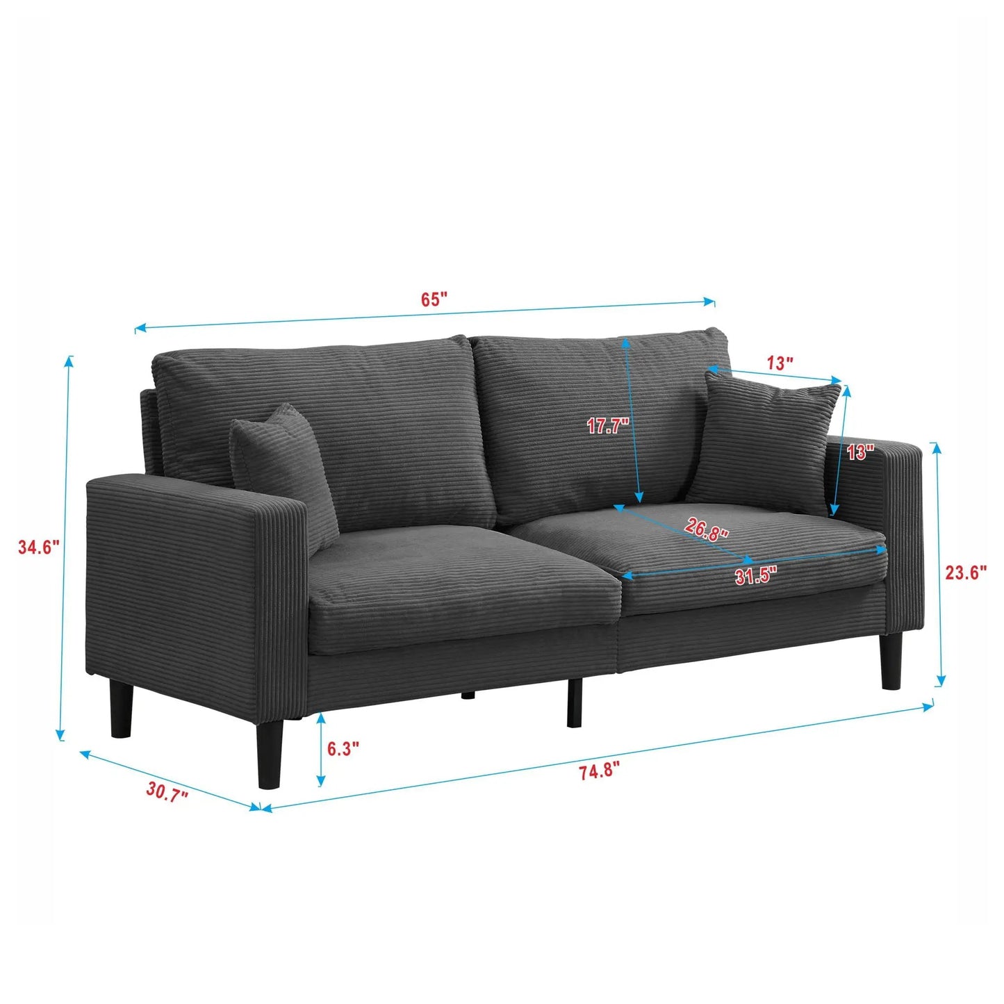 Modern 2 piece sofa set, 3 seater + 2 seater, dark gray fabric by Unique Piece Furniture, on Tampa Home & Garden Store