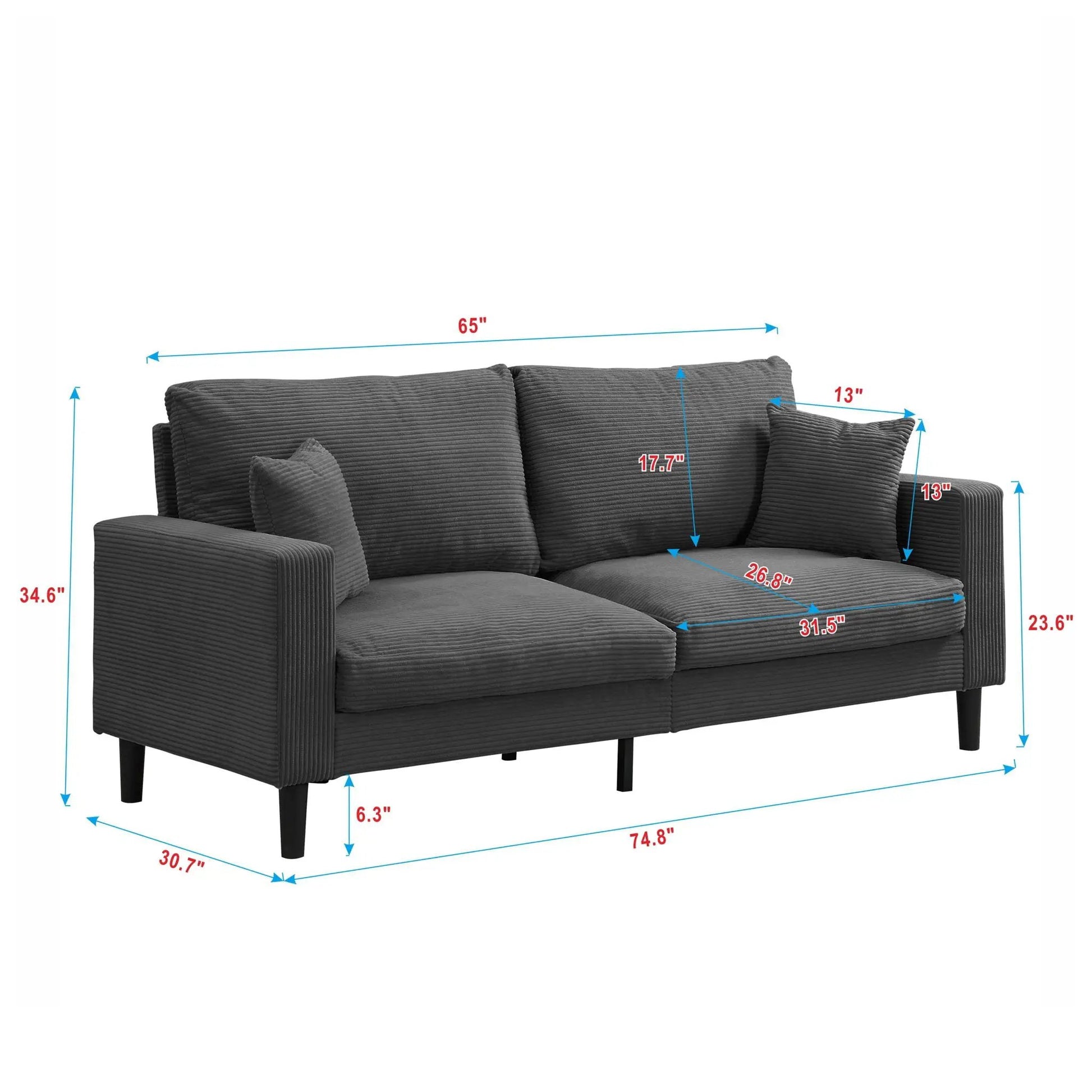 Modern 2 piece sofa set, 3 seater + 2 seater, dark gray fabric by Unique Piece Furniture, on Tampa Home & Garden Store