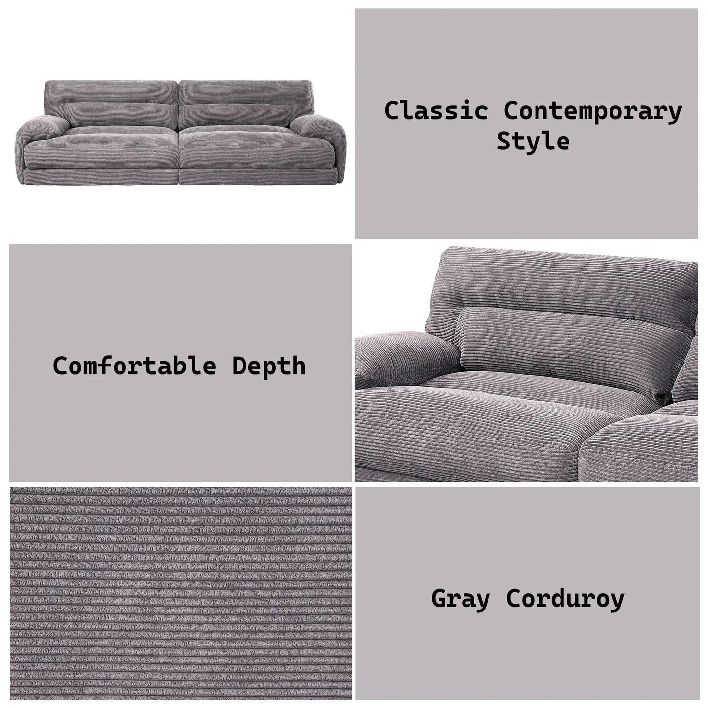 Cadenza Corduroy Sofa gray, stationary sofa with plush cushions by Unique Piece Furniture on Tampa Home & Garden Store