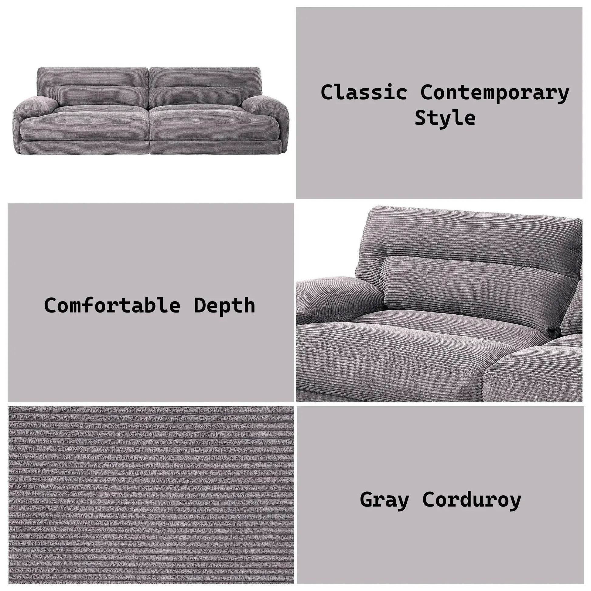 Cadenza Corduroy Sofa gray, stationary sofa with plush cushions by Unique Piece Furniture on Tampa Home & Garden Store