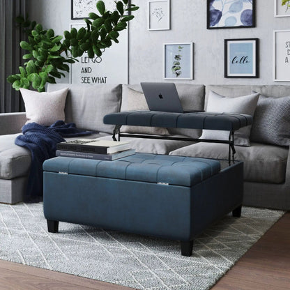 Harrison large blue tufted coffee table storage ottoman on Tampa Home & Garden Store
