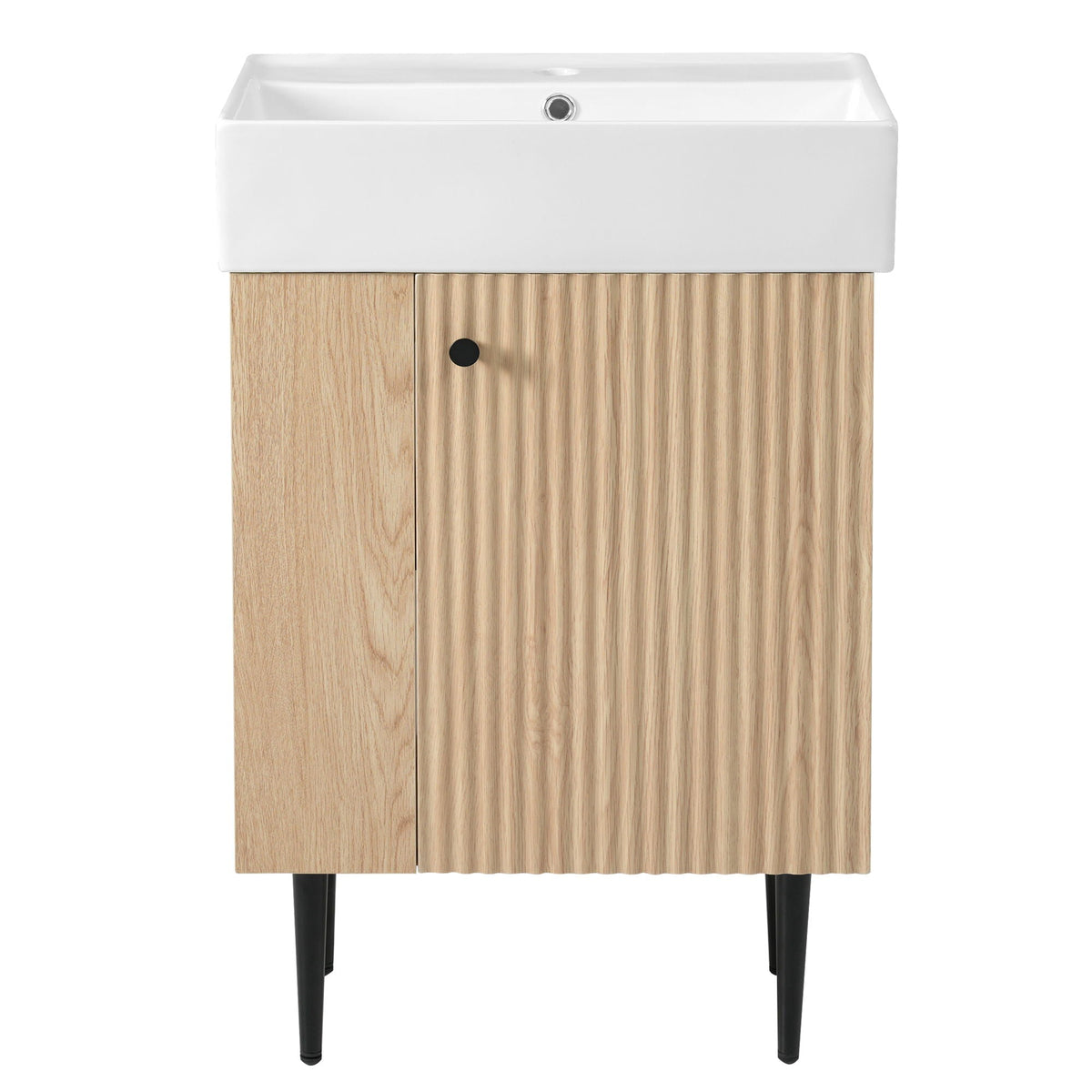 Bathroom vanity with single white ceramic sink and two-tone wood cabinet by HouseOfZazla on Tampa Home & Garden Store
