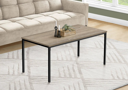 Rectangular coffee table with woodgrain top and black metal legs in a living room setting on Tampa Home & Garden Store