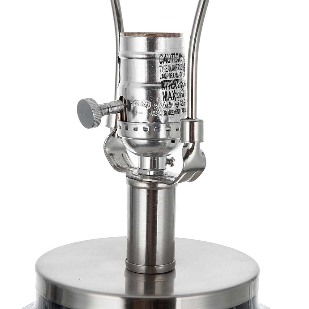 Ellis Glass Table Lamp with chrome hardware and knob dimmer on metal base on Tampa Home & Garden Store