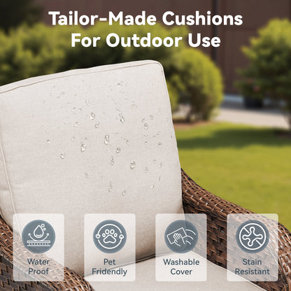 3 Piece Outdoor Furniture Set beige fabric cushion on wicker chair by HouseOfZazla on Tampa Home & Garden Store
