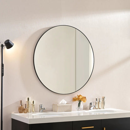 Round Wall Vanity Mirror in Black Metal Frame