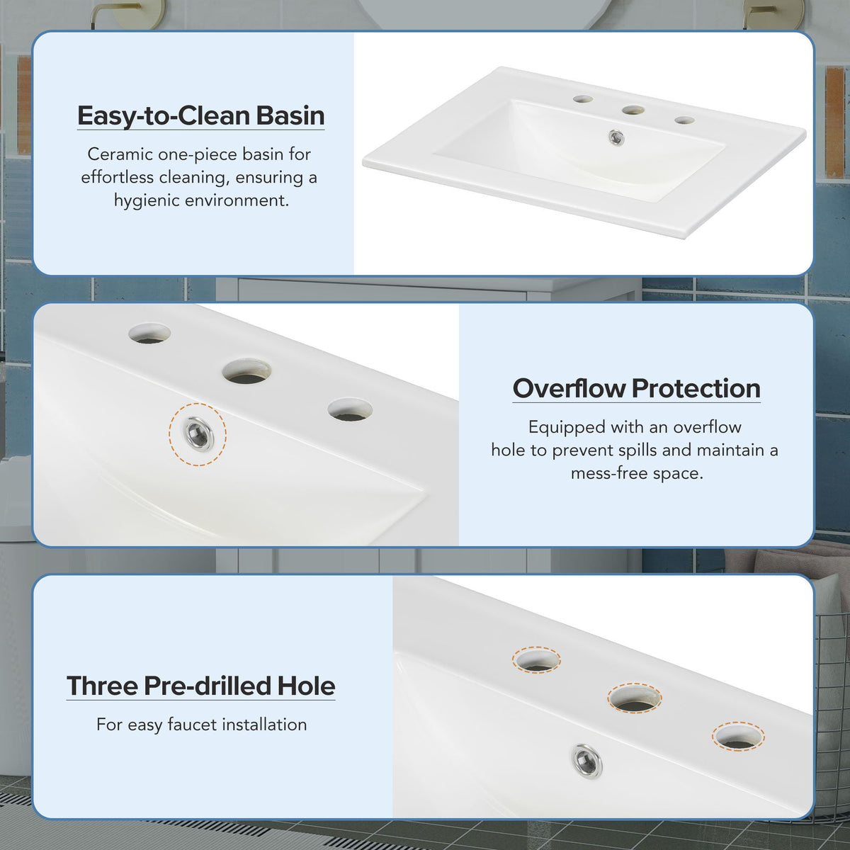 Modern bathroom vanity with soft-close cabinet by HouseOfZazla, white ceramic basin on Tampa Home & Garden Store