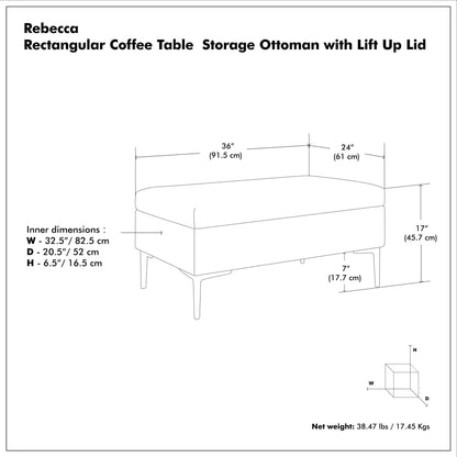 Rebecca Coffee Table Storage Ottoman Lift Lid