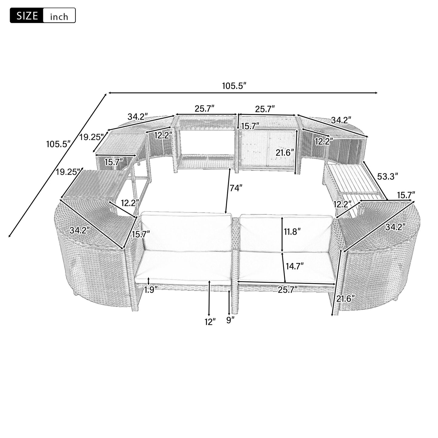 Outdoor Rattan Spa Frame and Modular Storage Seat