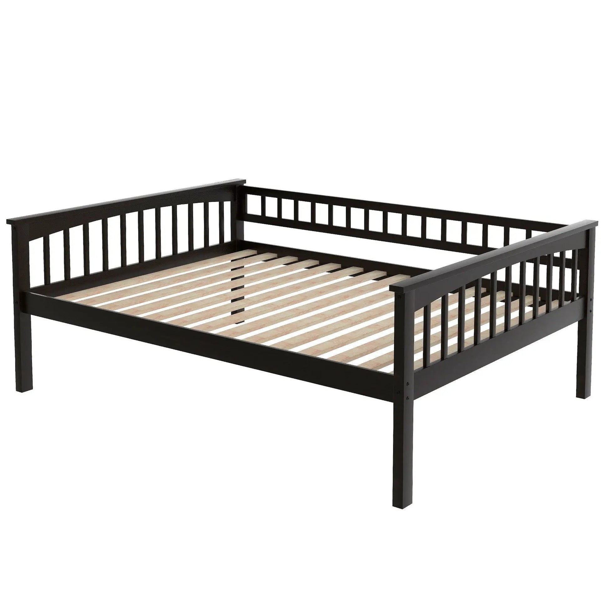Bunk bed frame in dark wood with slatted base and guard rails on Tampa Home & Garden Store