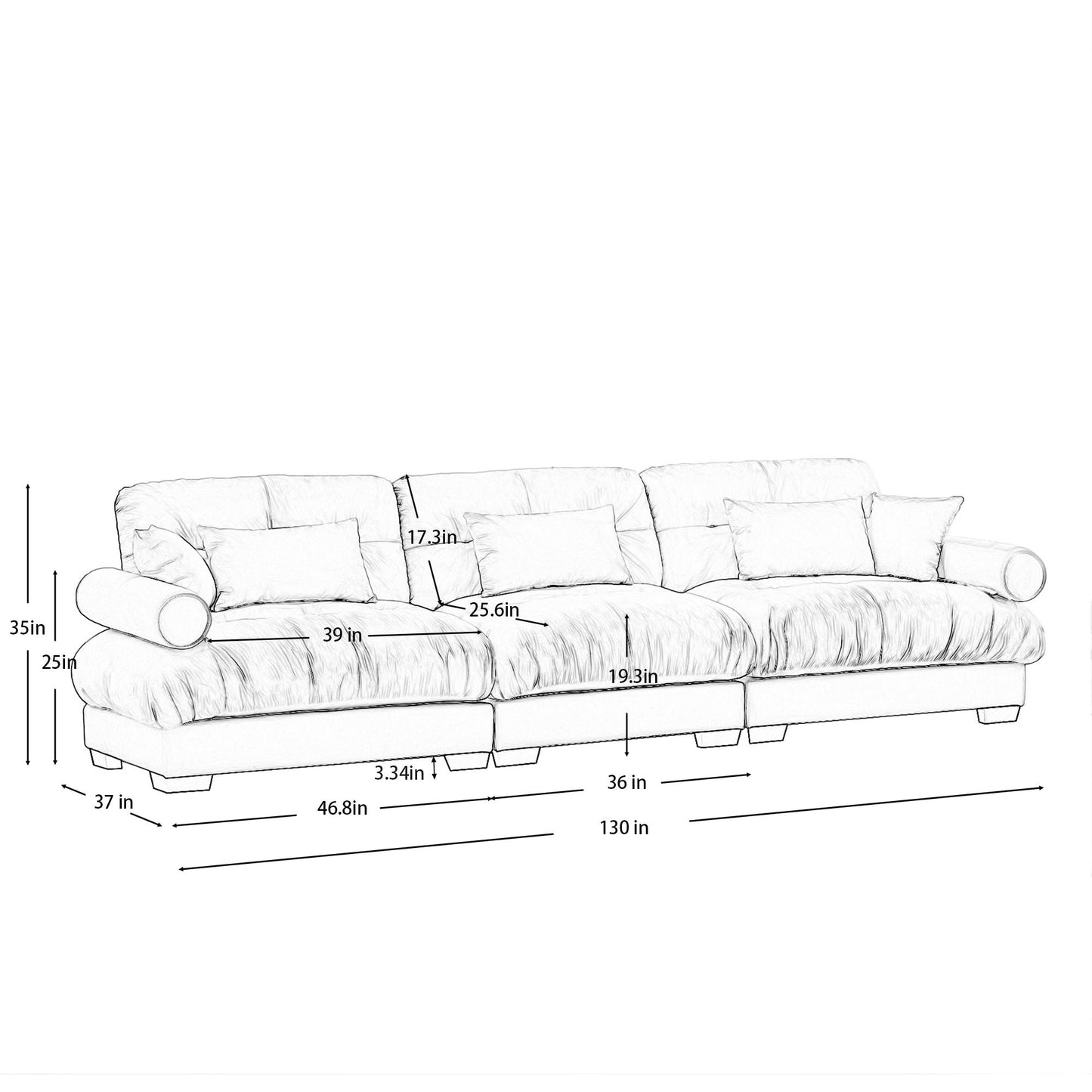 Large Modern Sofa With Cloud Comfort And Pillows