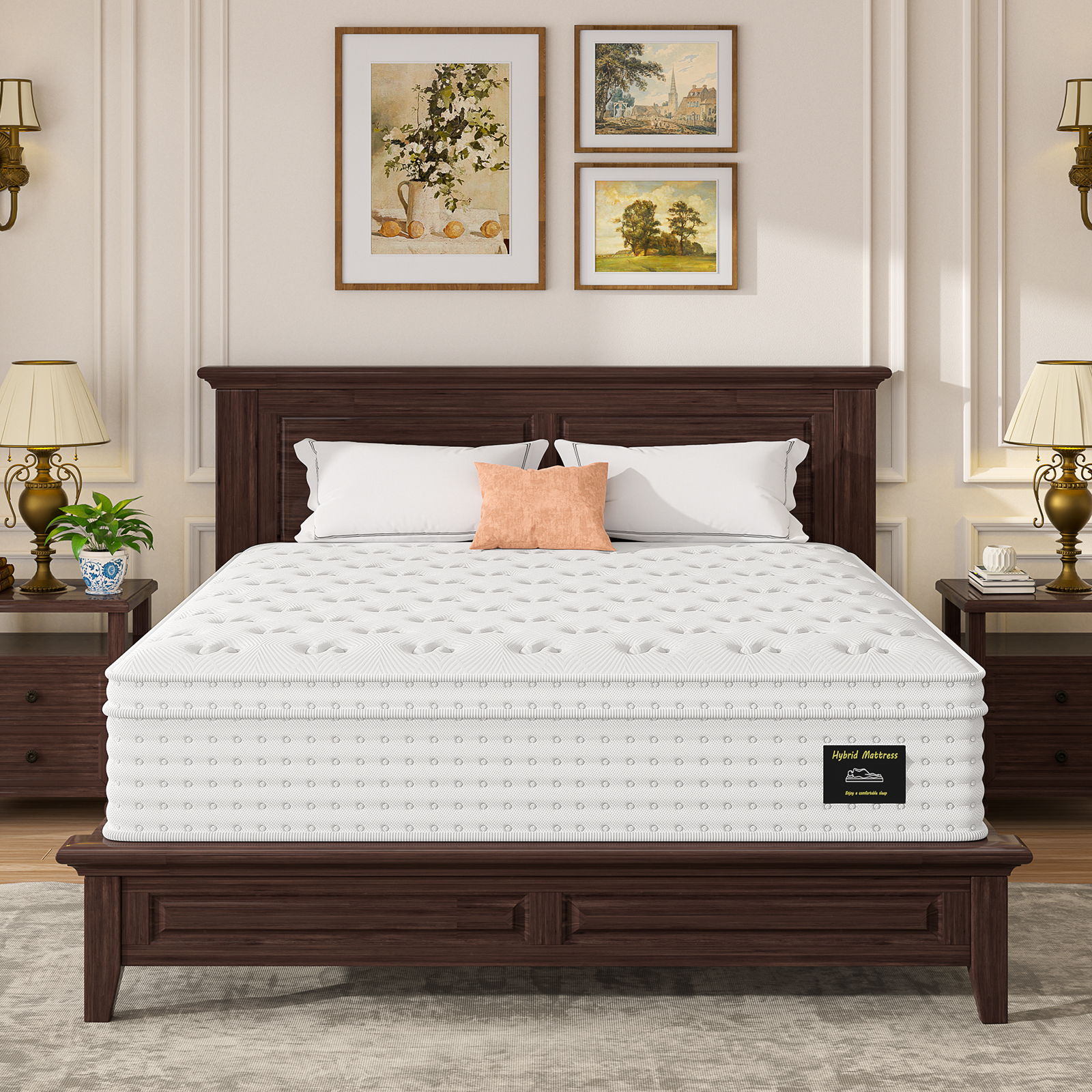 14-inch hybrid mattress with memory foam and pocket springs on a wood bed frame by HouseOfZazla on Tampa Home & Garden Store