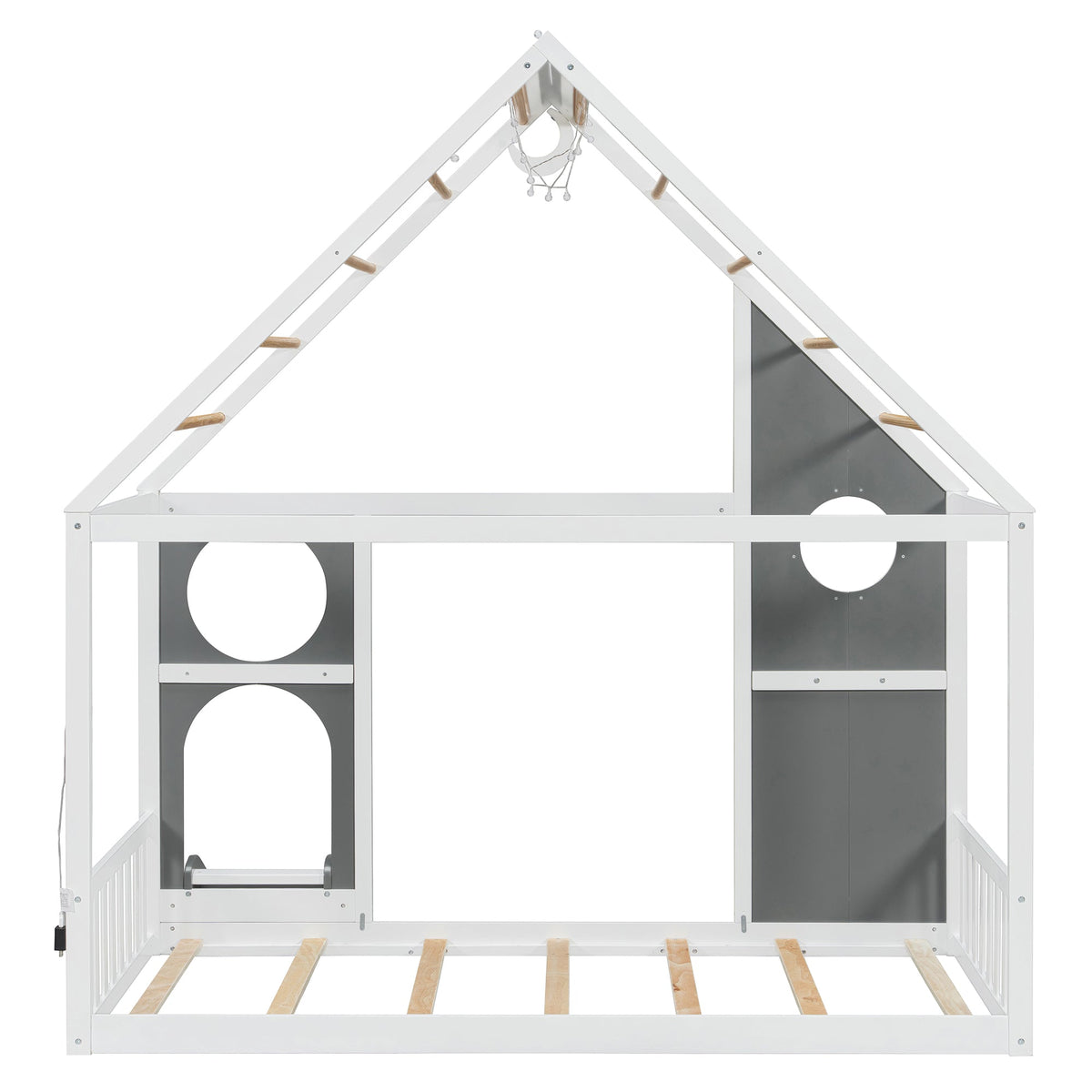 Twin house bed with slide and ball light strip in gray and white frame by HouseOfZazla on Tampa Home & Garden Store