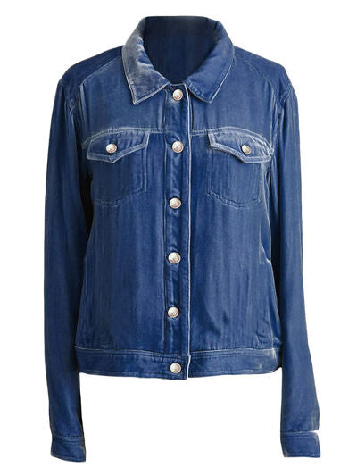 Casual blue denim trucker jacket with chest pockets, button front, relaxed fit Stevvex on Tampa Home & Garden Store