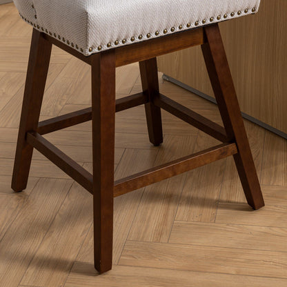 Counter height swivel barstools, beige upholstered seats, dark brown wood legs, set of 2 on Tampa Home & Garden Store