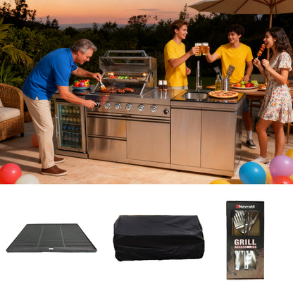 Cast Iron Frying Pan and Outdoor BBQ Tool Set